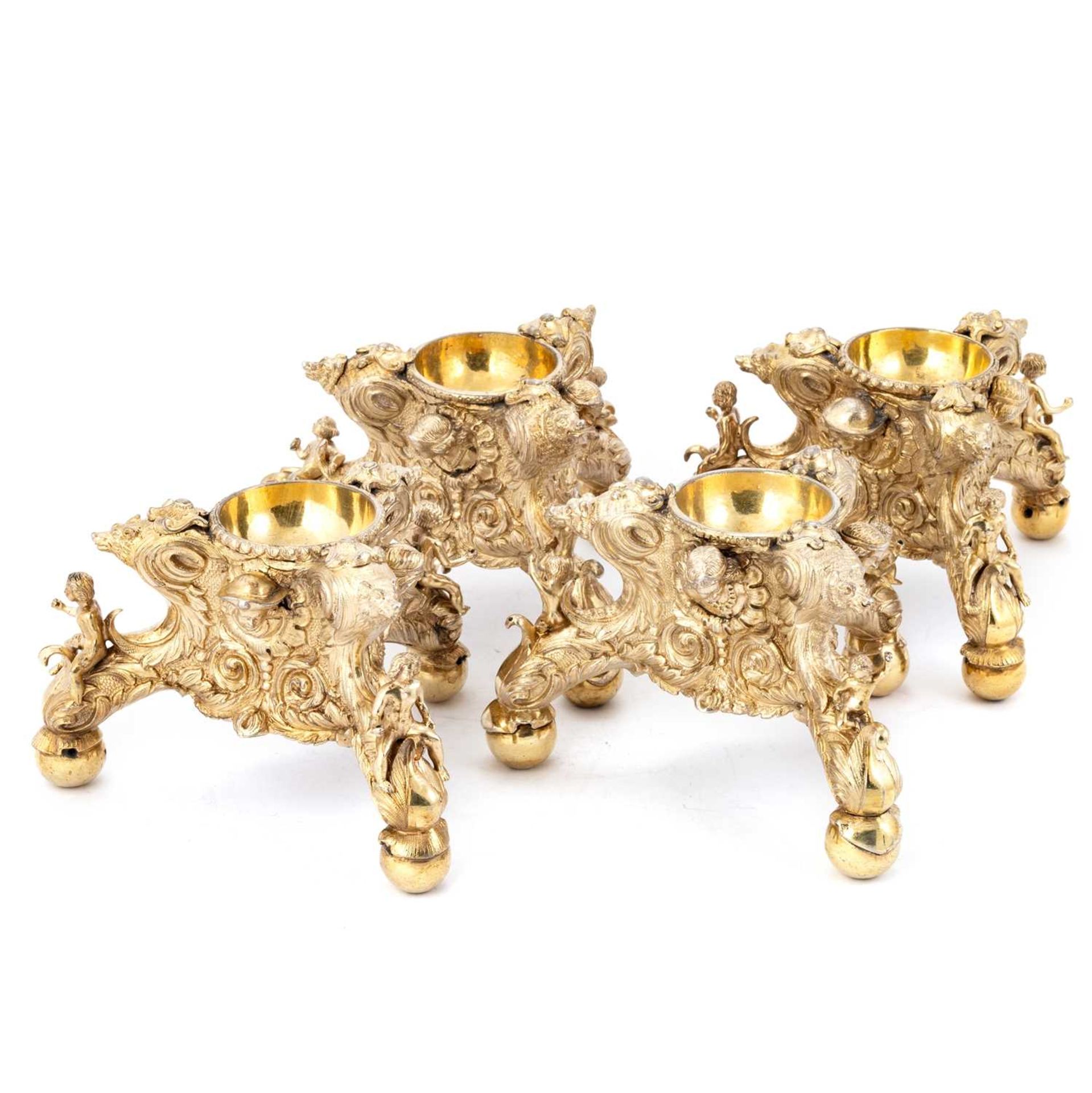 A SET OF FOUR GERMAN SILVER-GILT SALTS