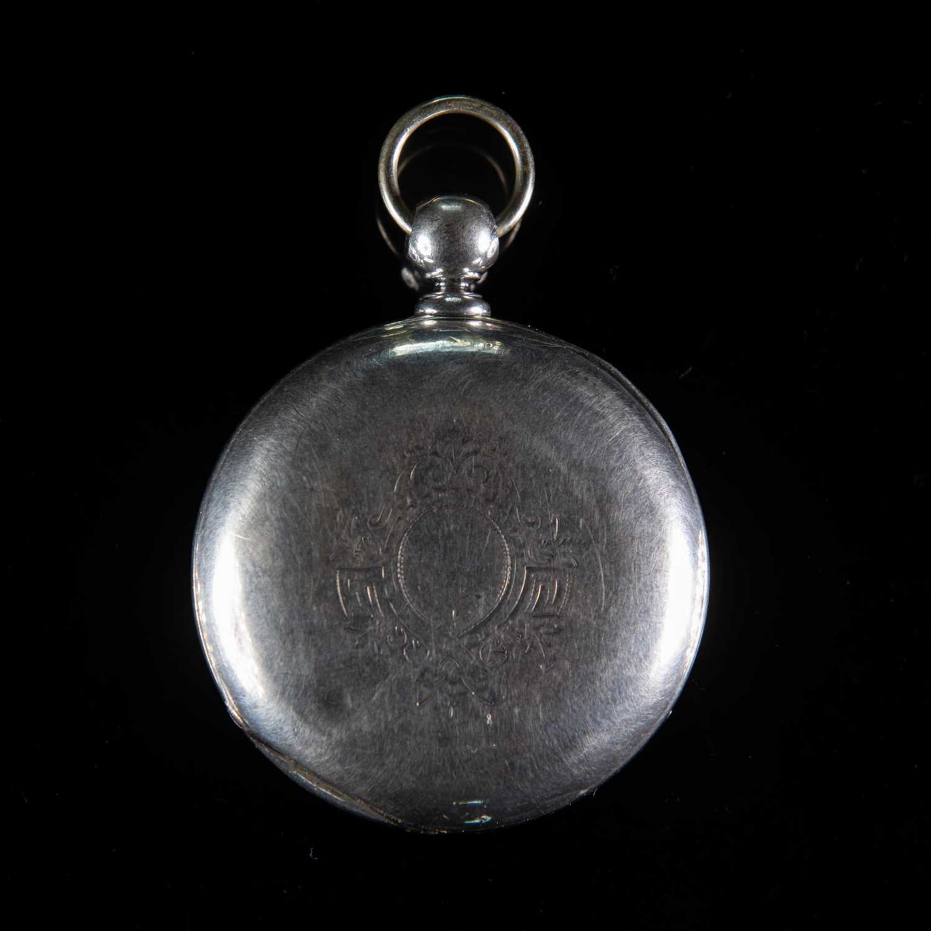 A WHITE METAL ELGIN OPEN FACED POCKET WATCH AND ALBERT CHAIN - Image 2 of 2