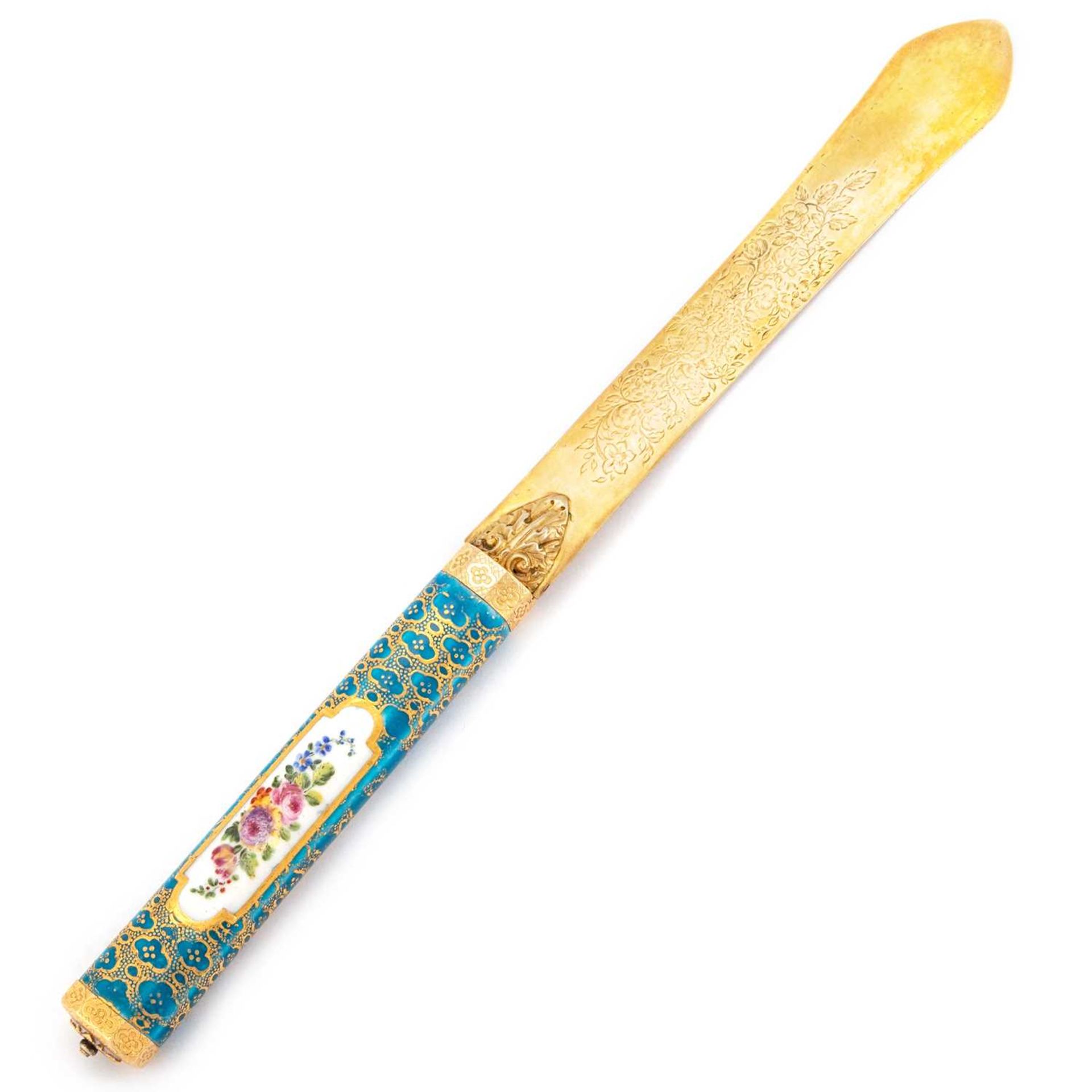 A WILLIAM IV SILVER-GILT AND PORCELAIN LETTER OPENER