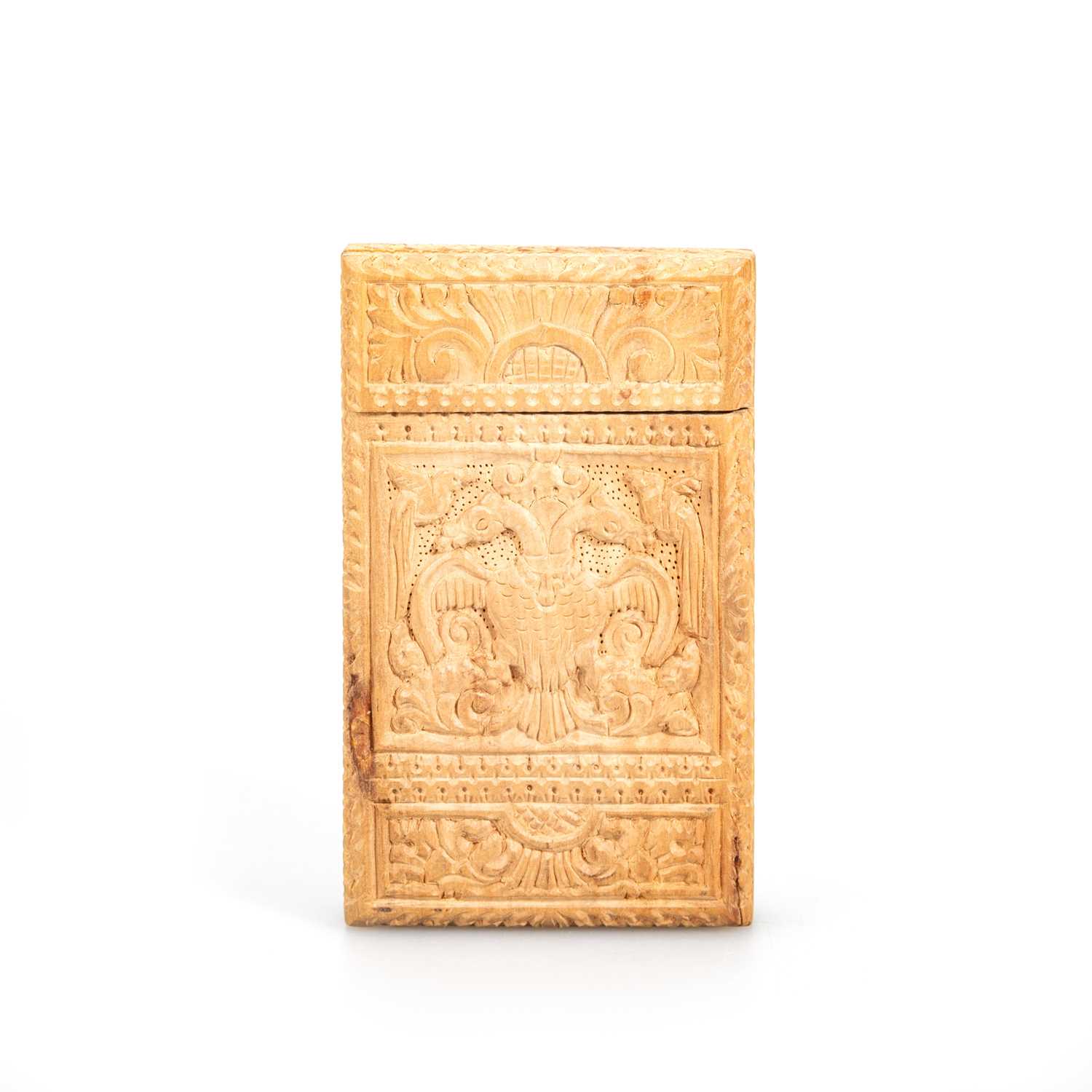 A SOUTH-WEST INDIAN SANDALWOOD CARD CASE, 19TH CENTURY