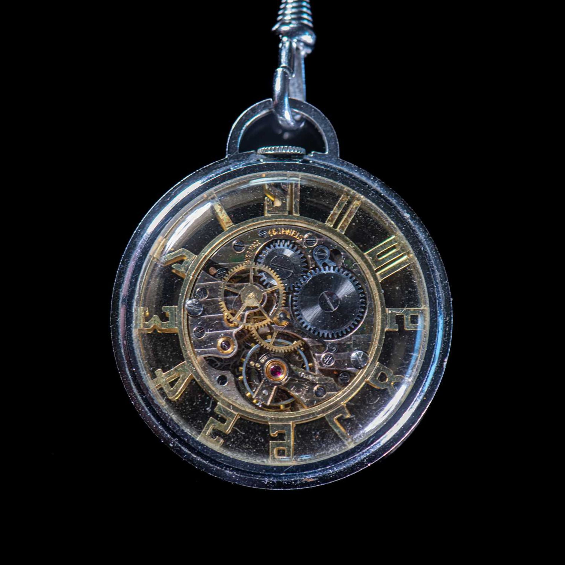 A WHITE METAL ANKARSRUM OPEN FACED POCKET WATCH - Image 2 of 2