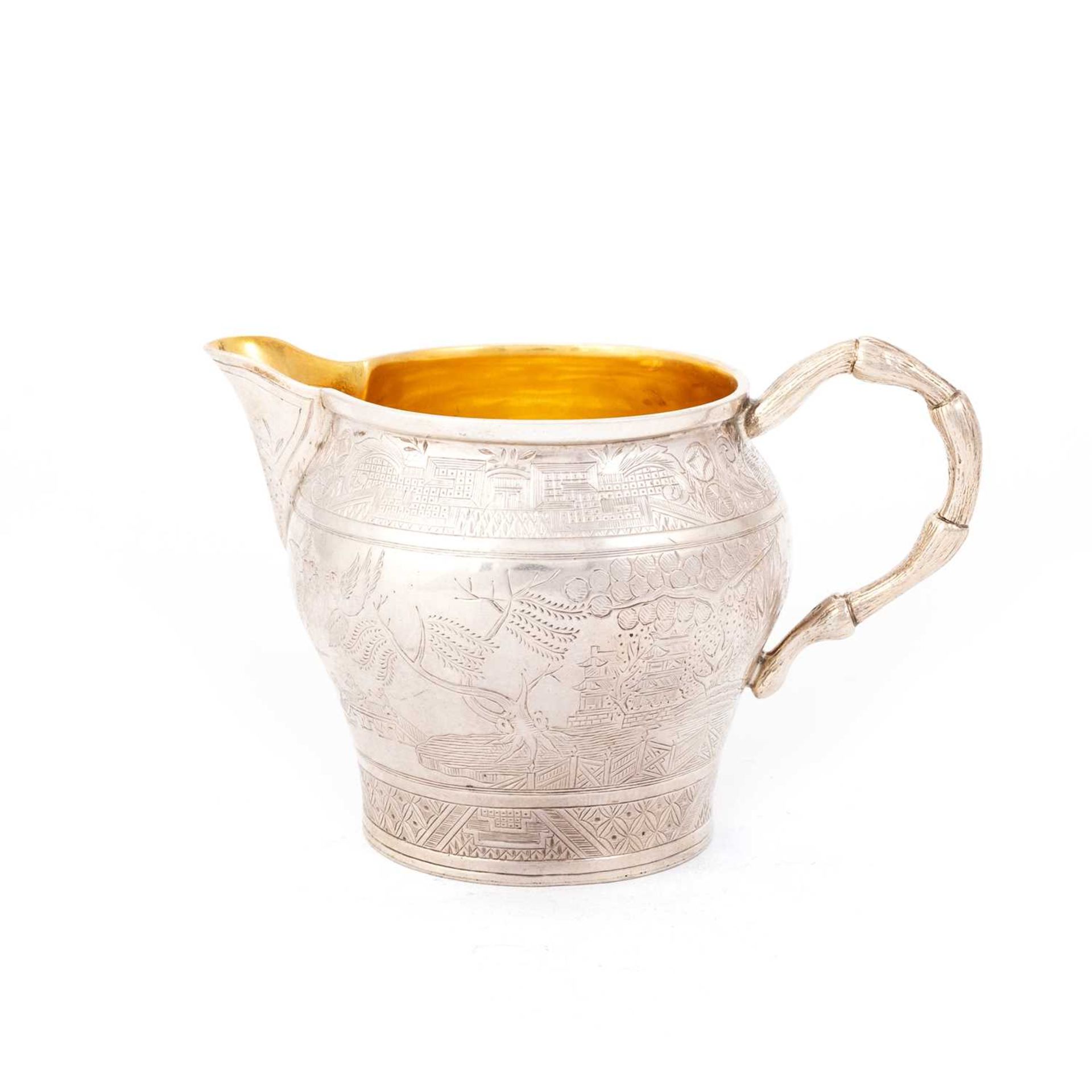 A VICTORIAN SILVER CHINOISERIE CREAM JUG AND TWO-HANDLED SUGAR BOWL - Image 2 of 4