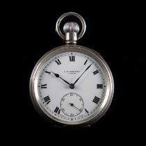 A SILVER OPEN FACED JW BENSON POCKET WATCH