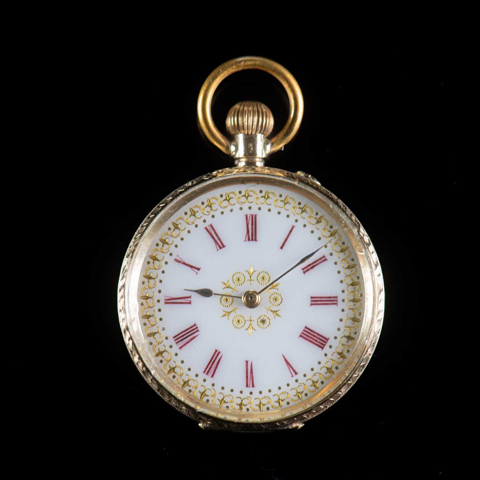 A 14K GOLD OPEN FACED FOB WATCH