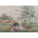 J. MCPHERSON (20TH CENTURY) CATTLE IN A RIVER LANDSCAPE, NEAR LITCHFIELD, SUSSEX