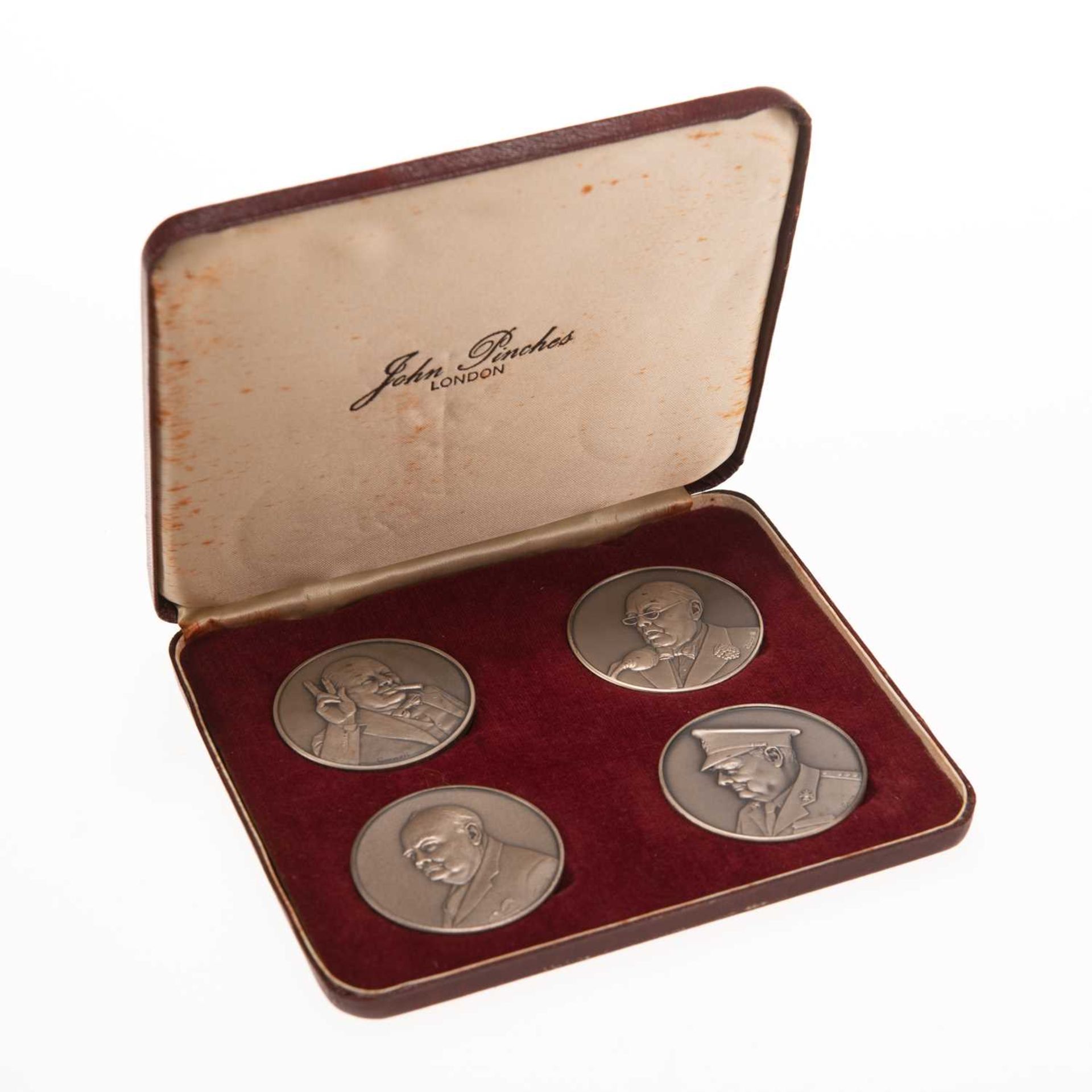 A CASED SET OF FOUR JOHN PINCHES STERLING SILVER MEDALS, 'THE CHURCHILL MEDALS'
