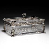 AN ITALIAN SILVER-MOUNTED GLASS CIGARETTE BOX