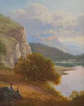 ANDREW GRANT KURTIS, BOY AND DOG SEATED BY CLIFFS