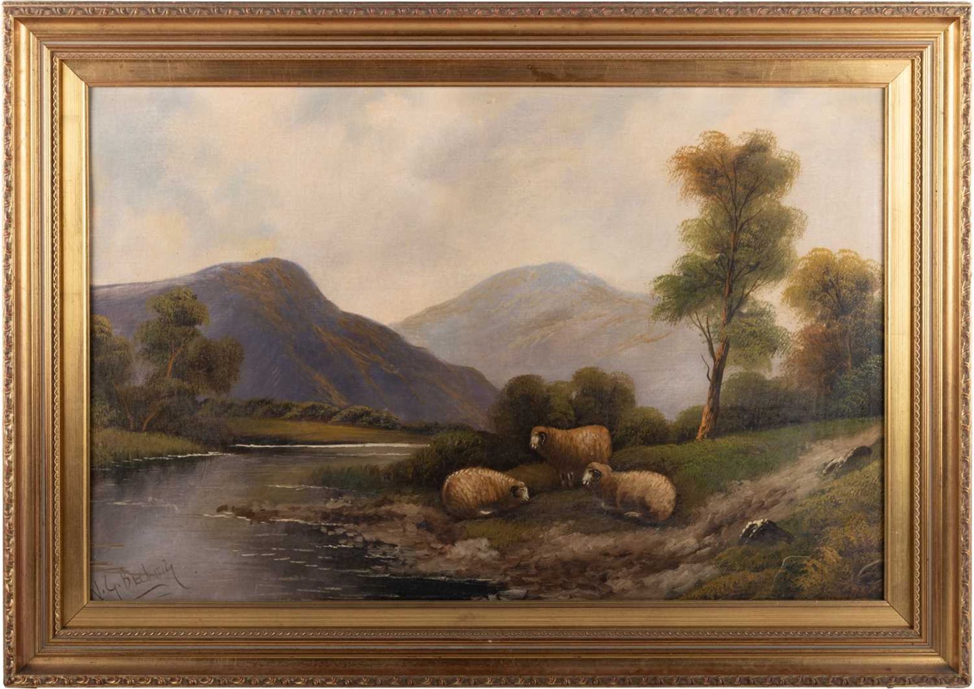 EARLY 20TH CENTURY ENGLISH SCHOOL SHEEP IN A LANDSCAPE