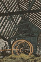 FREDERICK AUSTIN (1902-1990) A BARN INTERIOR WITH CART