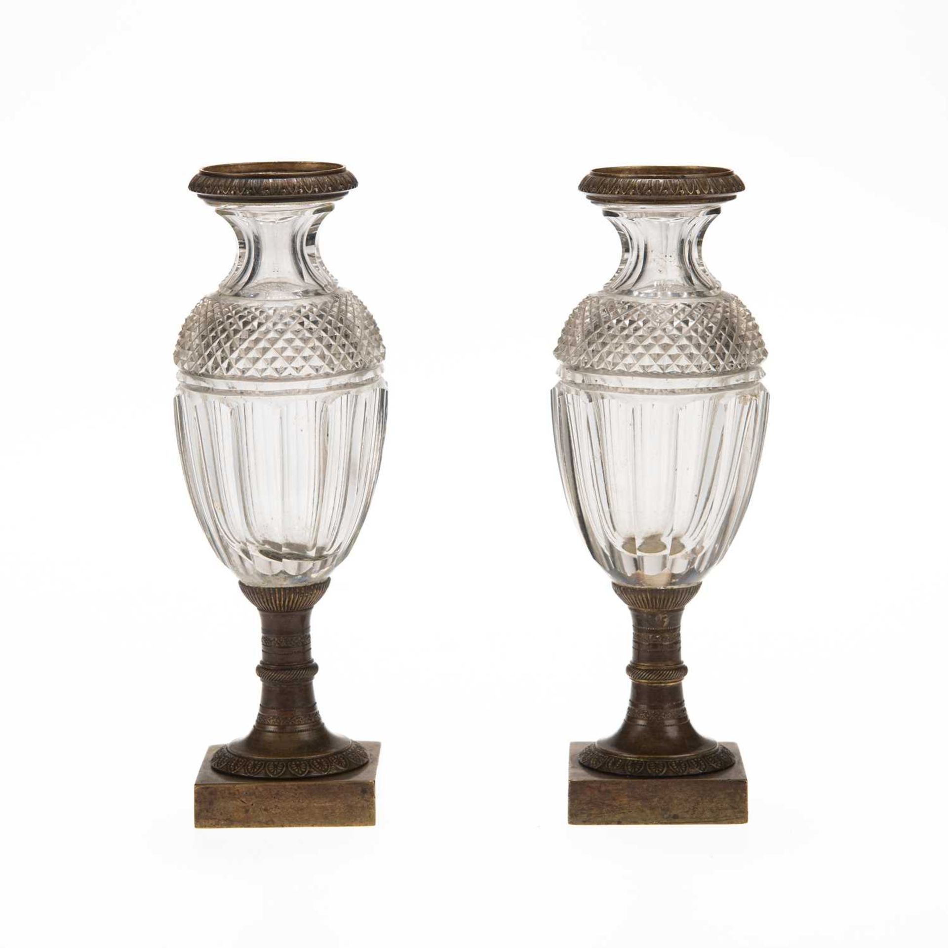 A PAIR OF GILT-METAL MOUNTED CUT-GLASS VASES, CIRCA 1900