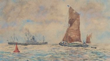 J.H JERRAM (20TH CENTURY) PAIR OF SEASCAPES WITH YACHTS AND SHIPPING