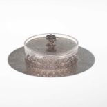 AN EDWARDIAN SILVER AND CUT-GLASS BUTTER DISH