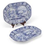 A PAIR OF LEEDS BLUE TRANSFER-PRINTED MEAT DISHES, CIRCA 1820