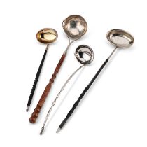 FOUR 20TH CENTURY SILVER TODDY LADLES