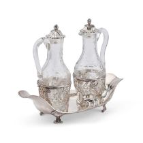 AN 18TH CENTURY FRENCH SILVER OIL AND VINEGAR STAND