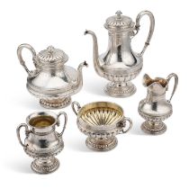 A LATE 19TH CENTURY NORWEGIAN 830 STANDARD SILVER FIVE-PIECE TEA AND COFFEE SERVICE
