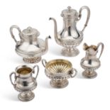 A LATE 19TH CENTURY NORWEGIAN 830 STANDARD SILVER FIVE-PIECE TEA AND COFFEE SERVICE