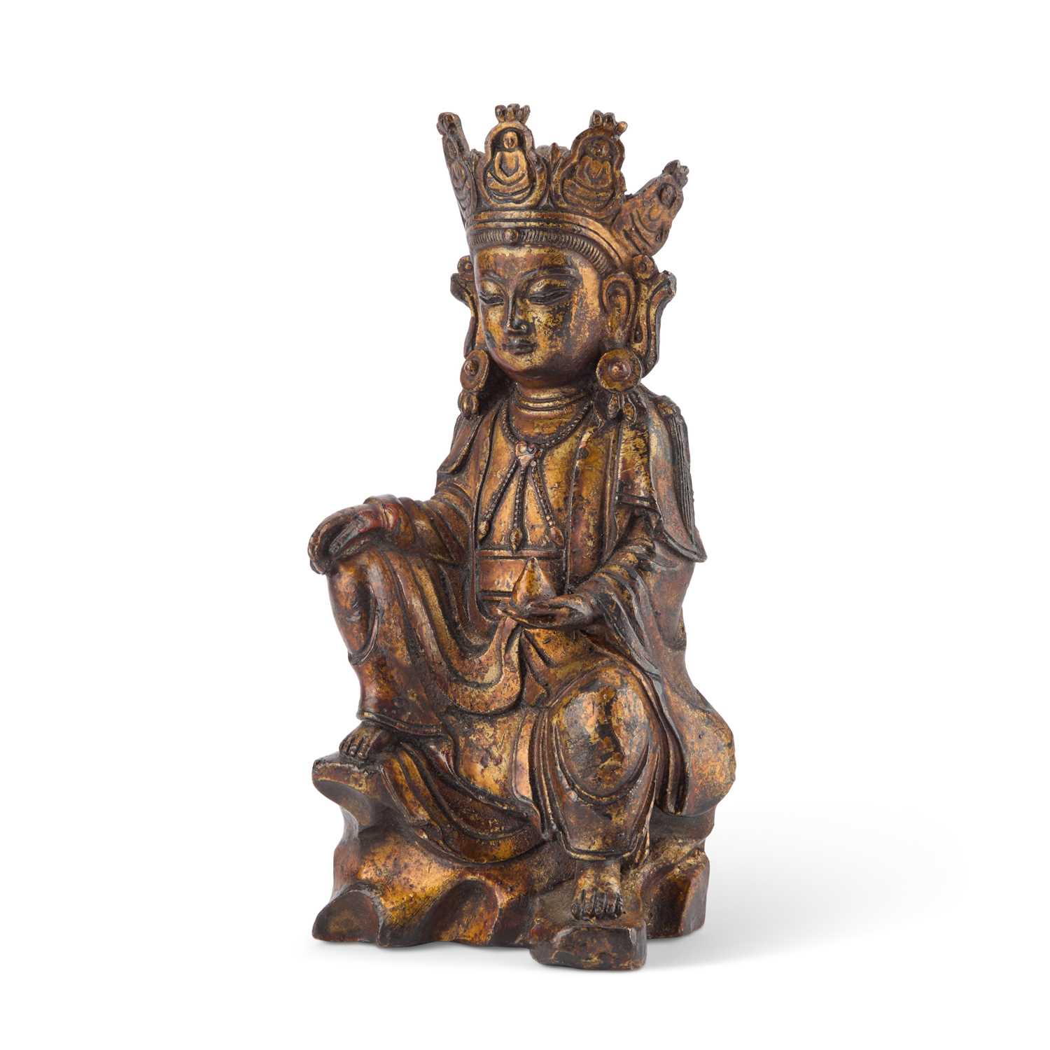 A 17TH CENTURY CHINESE GILT-BRONZE MODEL OF GUANYIN, MING DYNASTY