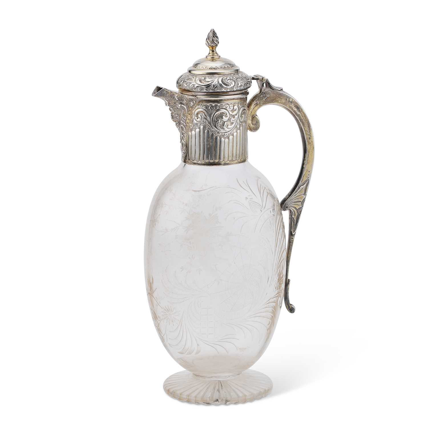 A VICTORIAN SILVER-MOUNTED 'ROCK CRYSTAL' CLARET JUG