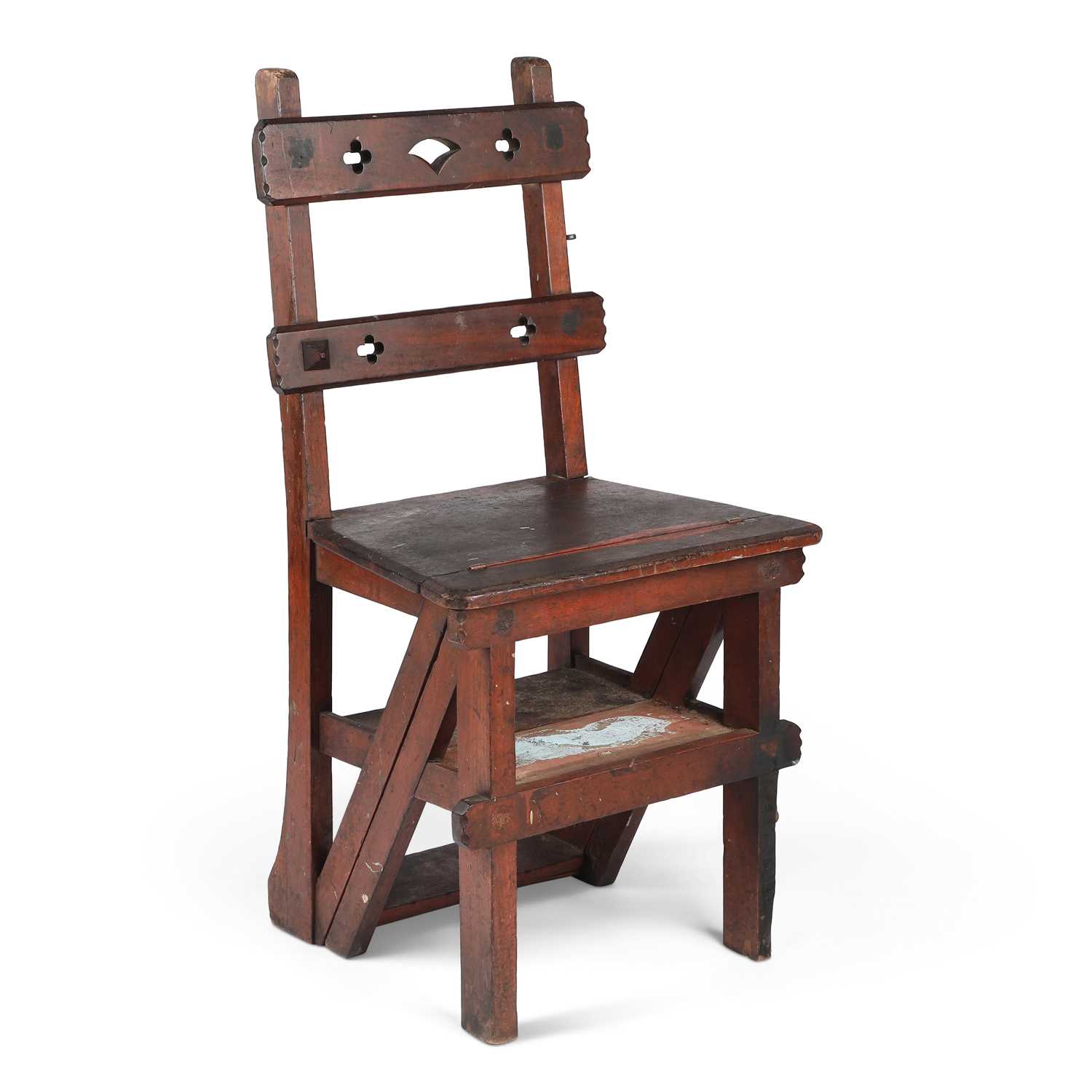 A VICTORIAN BEECH METAMORPHIC CHAIR-CUM-LIBRARY STEPS