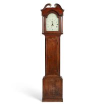 AN EARLY 19TH CENTURY OAK AND MAHOGANY 30-HOUR LONGCASE CLOCK