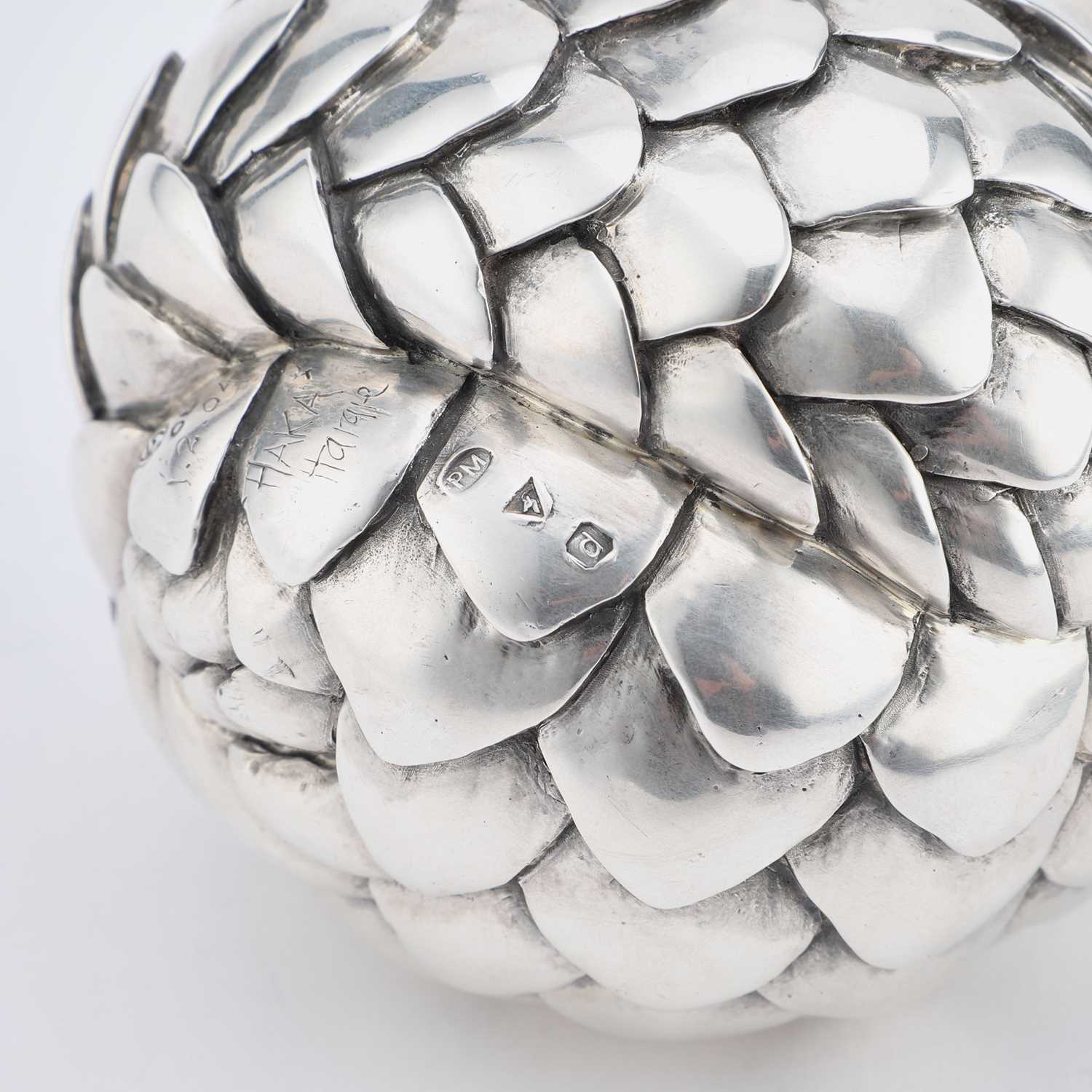 PATRICK MAVROS: A LARGE SILVER SCULPTURE OF A PANGOLIN ROLLED - Image 2 of 2