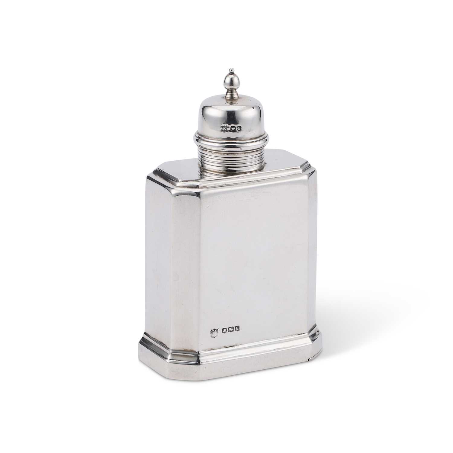 AN 18TH CENTURY STYLE SILVER TEA CADDY