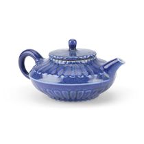 A CHINESE BLUE-GLAZED 'CHRYSANTHEMUM' TEAPOT