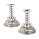 A PAIR OF 17TH CENTURY STYLE SILVER CANDLESTICKS