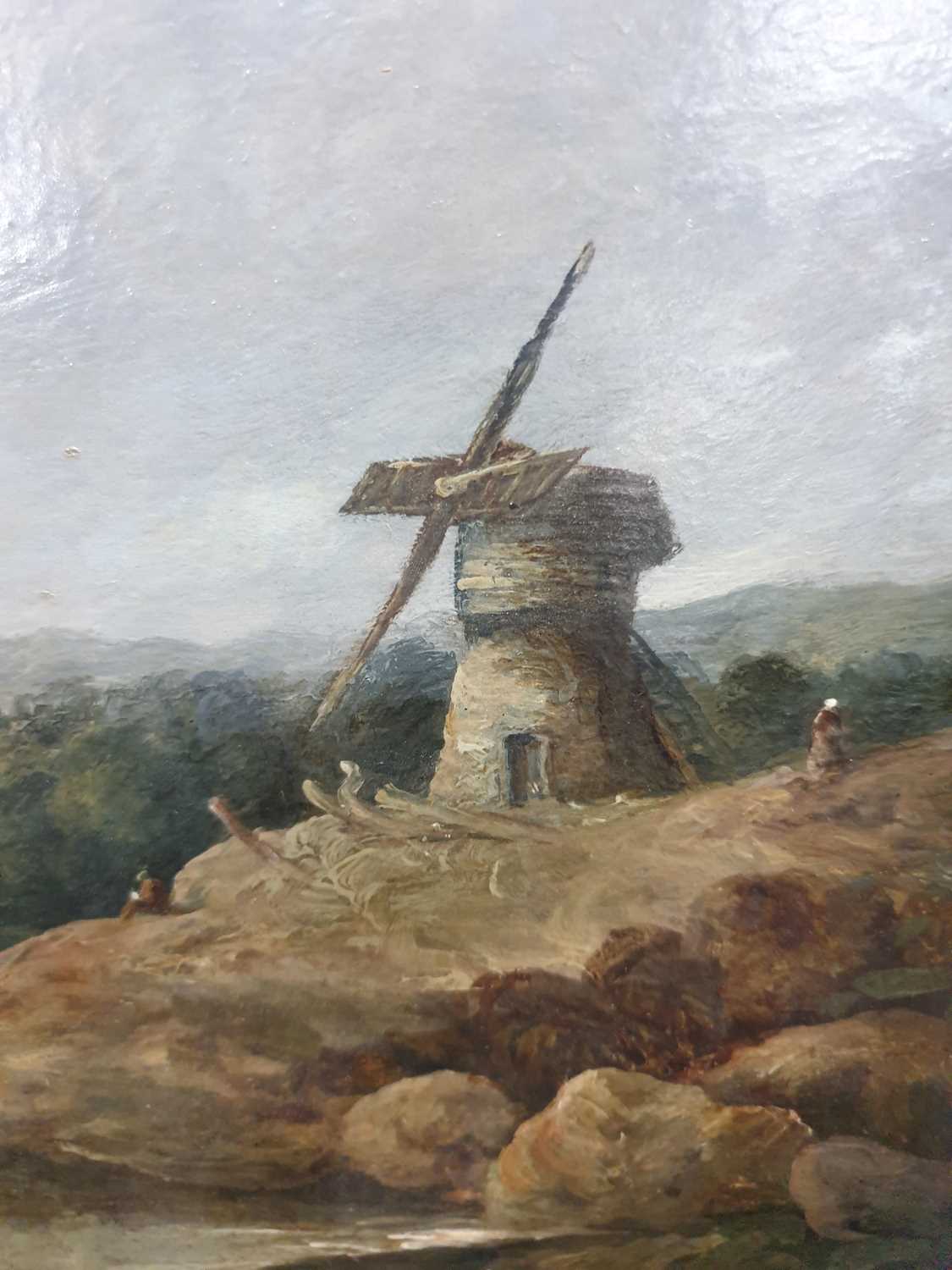 19TH CENTURY NORWICH SCHOOL COUNTRY LANDSCAPE WITH WINDMILL AND FIGURES - Image 2 of 3