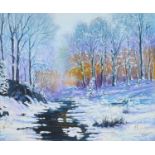 PETER MAYLOR (CONTEMPORARY) SUN ON SNOWY SCENE