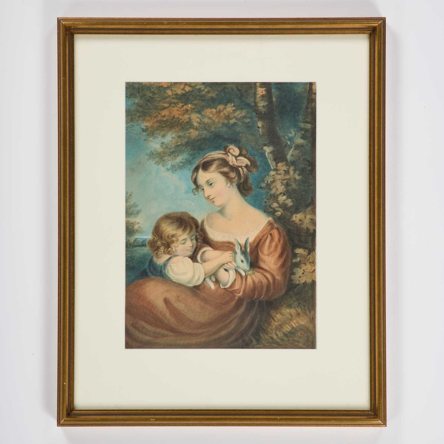 19TH CENTURY ENGLISH SCHOOL MOTHER AND CHILD HOLDING A RABBIT - Image 2 of 3