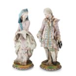 A LARGE PAIR OF CONTINENTAL BISQUE PORCELAIN FIGURES, CIRCA 1900