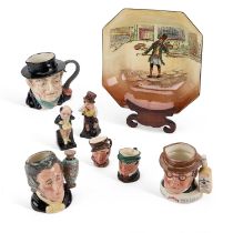 A GROUP OF ROYAL DOULTON CHARACTER JUGS, FIGURES AND SERIES WARE BOWL