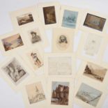 19TH CENTURY ENGLISH SCHOOL SIXTEEN DRAWINGS AND ETCHINGS, PORTRAITS AND LANDSCAPES