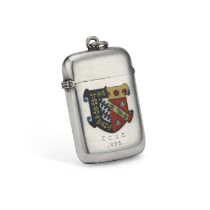 A VICTORIAN SILVER AND ENAMEL VESTA CASE