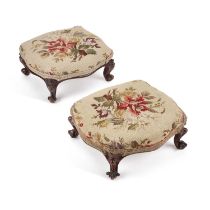 TWO VICTORIAN NEEDLEWORK UPHOLSTERED FOOTSTOOLS