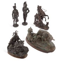 THREE BRONZE GROUPS AND TWO BRONZE FIGURES OF SOLDIERS