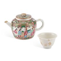 A CHINESE FAMILLE ROSE TEAPOT AND A CHINESE GILT-DECORATED CUP