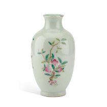 A CHINESE FAMILLE ROSE CELADON-GROUND VASE