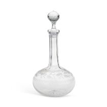 A VICTORIAN ETCHED GLASS GLOBE DECANTER AND STOPPER