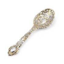 A LATE VICTORIAN SILVER FRUIT SERVING SPOON