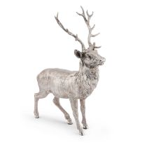 A LARGE ELIZABETH II CAST SILVER MODEL OF A STAG