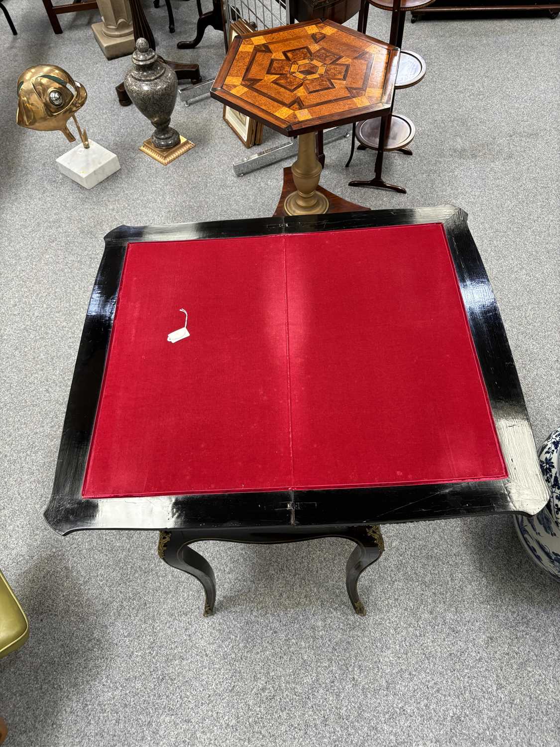 A NAPOLEON III BRASS-INLAID EBONISED LADIES DRESSING TABLE-CUM-GAMES TABLE - Image 11 of 13