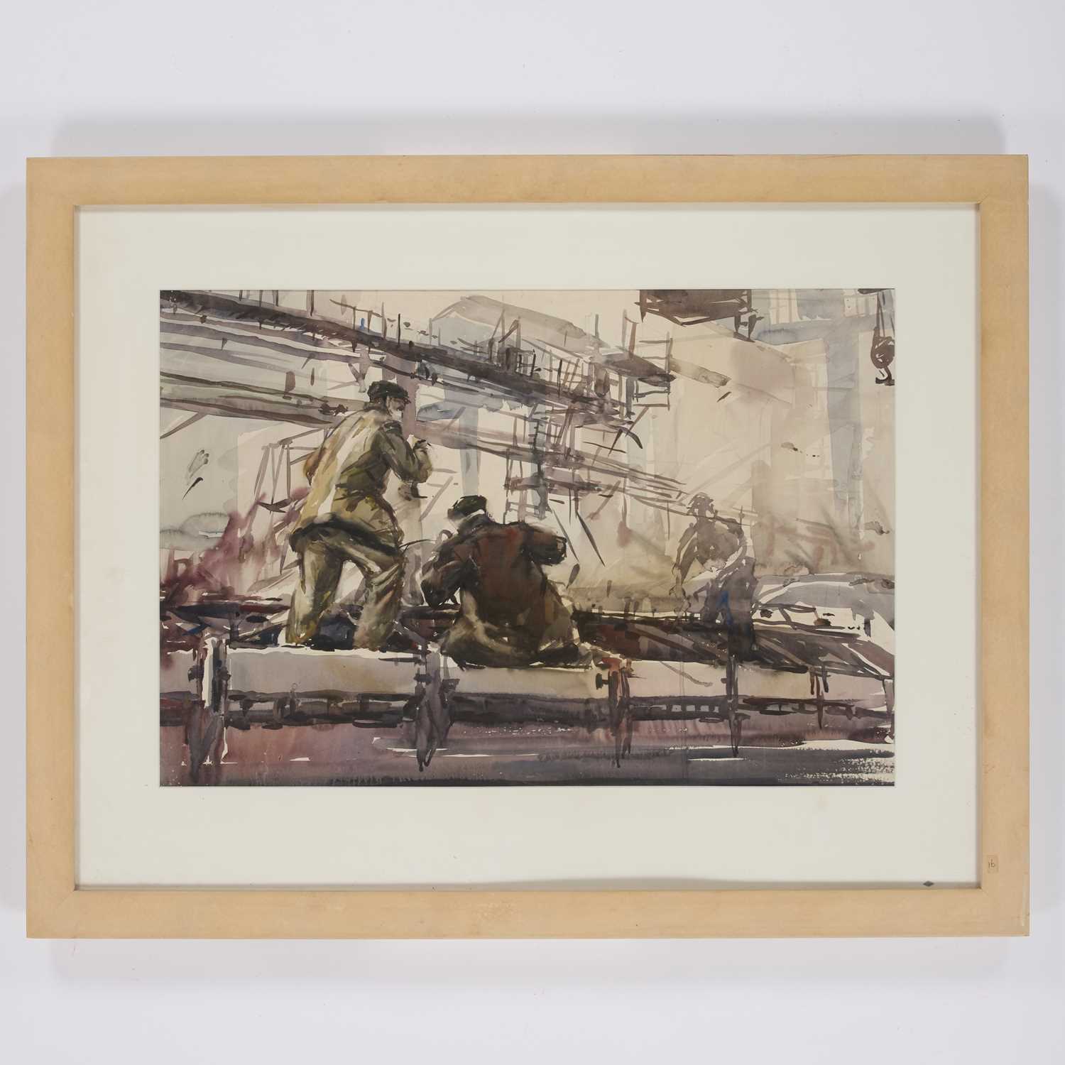 VALENTIN G. TARANENKO (BORN 1933) FIGURES WORKING ON A LOCOMOTIVE - Image 2 of 3