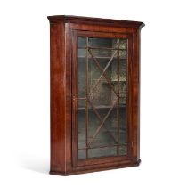 A GEORGE III MAHOGANY HANGING CORNER CABINET