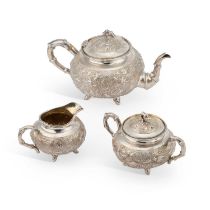 A CHINESE SILVER THREE-PIECE TEA SERVICE