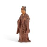 A CHINESE CARVED WOODEN FIGURE OF A LADY