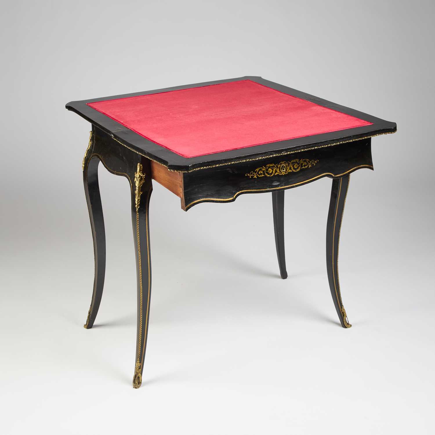 A NAPOLEON III BRASS-INLAID EBONISED LADIES DRESSING TABLE-CUM-GAMES TABLE - Image 3 of 13